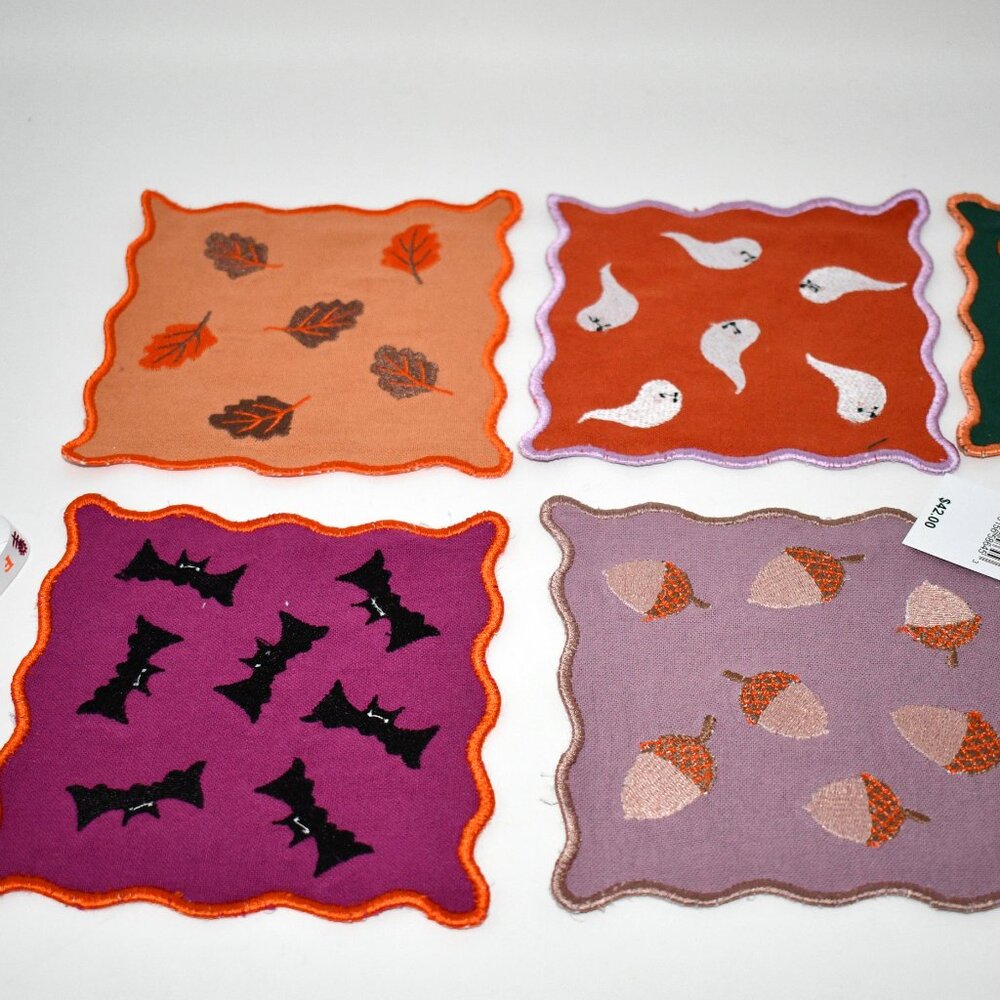 Furbish Fall Embroidered Cocktail Napkin, Set of 6 #CKTL-NAP-1 NWT - Picture 2 of 5